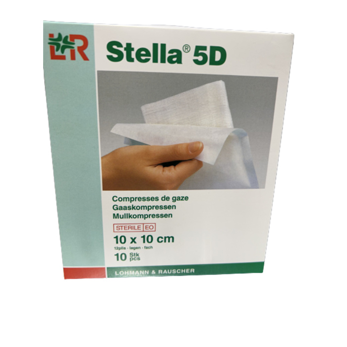 Stella 5D Compresse stérile, 10 x 10 cm 12 plis, boîte à 10 pièces Stella 5D Compresse stérile, 10 x 10 cm 12 plis, boîte à 10 pièces