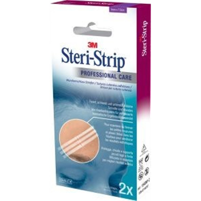 Steri-Strip 3 mm x 75 mm,
2 Beutel mit je 5 Streifen Steri-Strip 3 mm x 75 mm,
2 Beutel mit je 5 Streifen
