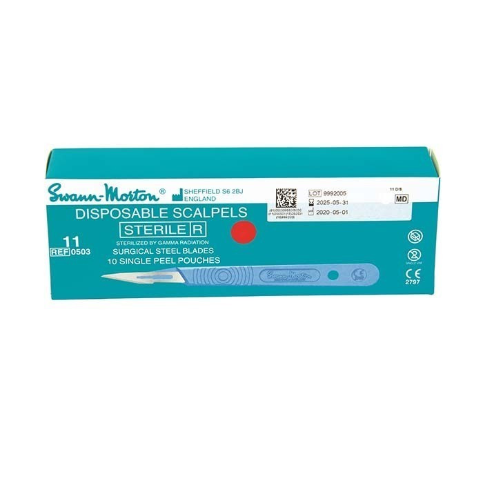 Sterile blades with handle, disposable (Stainless), 11, 10 pieces Sterile blades with handle, disposable (Stainless), 11, 10 pieces