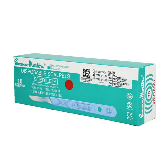 Sterile blades with handle, disposable (Stainless), 23, 10 pieces Sterile blades with handle, disposable (Stainless), 23, 10 pieces