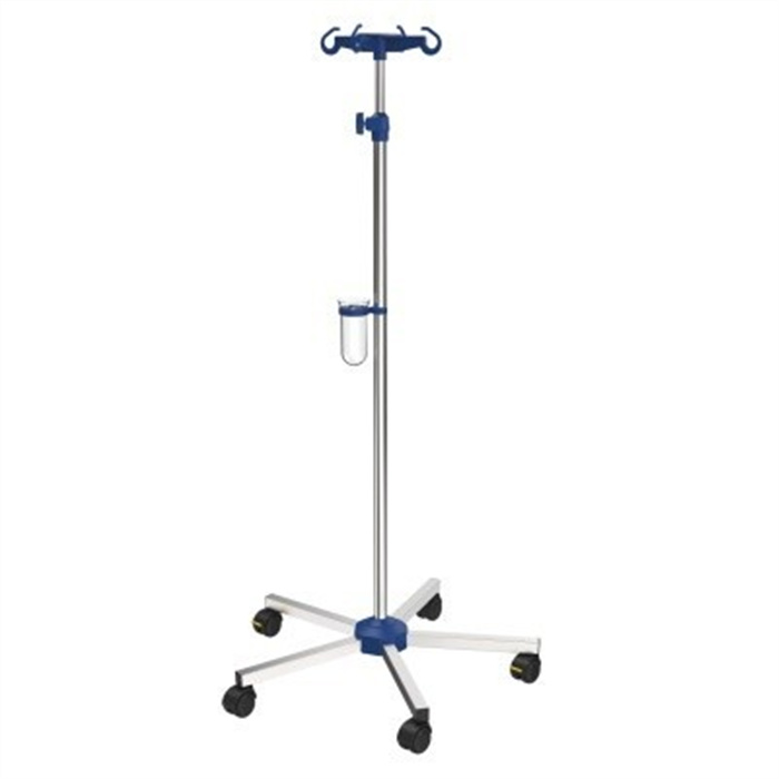 Support de perfusion, croix à 4 bras, base 5 pieds, acier inoxydable chromé Support de perfusion, croix à 4 bras, base 5 pieds, acier inoxydable chromé