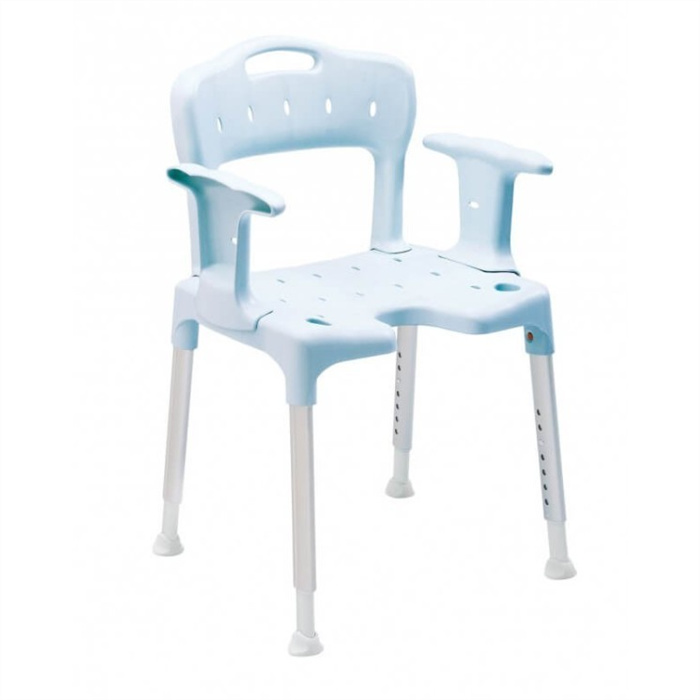 Swift Chaise de douche avec accoudoirs et dossier, hauteur d’assise 44–49 cm, bleu glacier Swift Chaise de douche avec accoudoirs et dossier, hauteur d’assise 44–49 cm, bleu glacier
