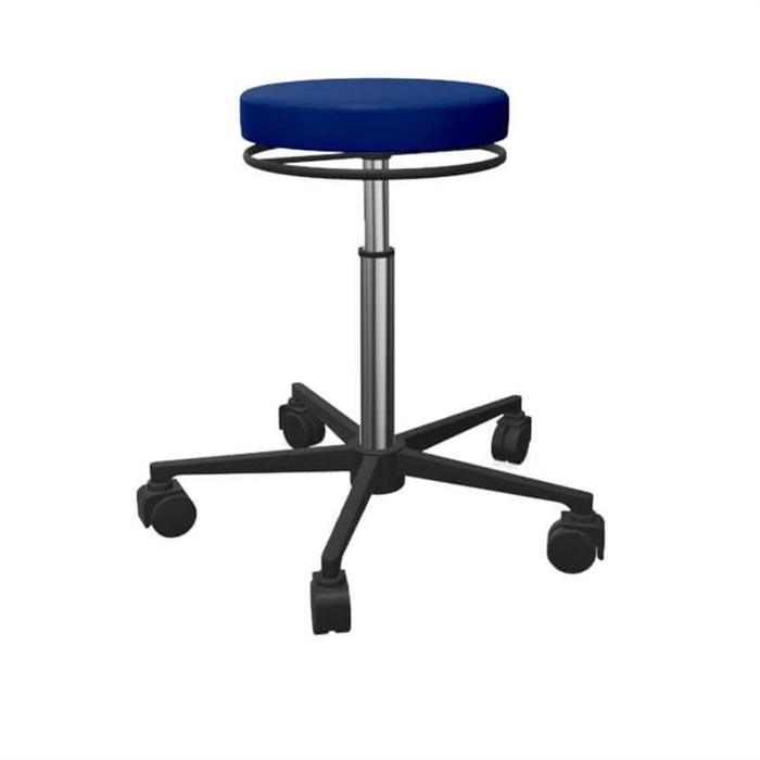 Tabouret pivotant Schmitz Varimed, assise rembourrée bleu océan, pied en aluminium poli Tabouret pivotant Schmitz Varimed, assise rembourrée bleu océan, pied en aluminium poli