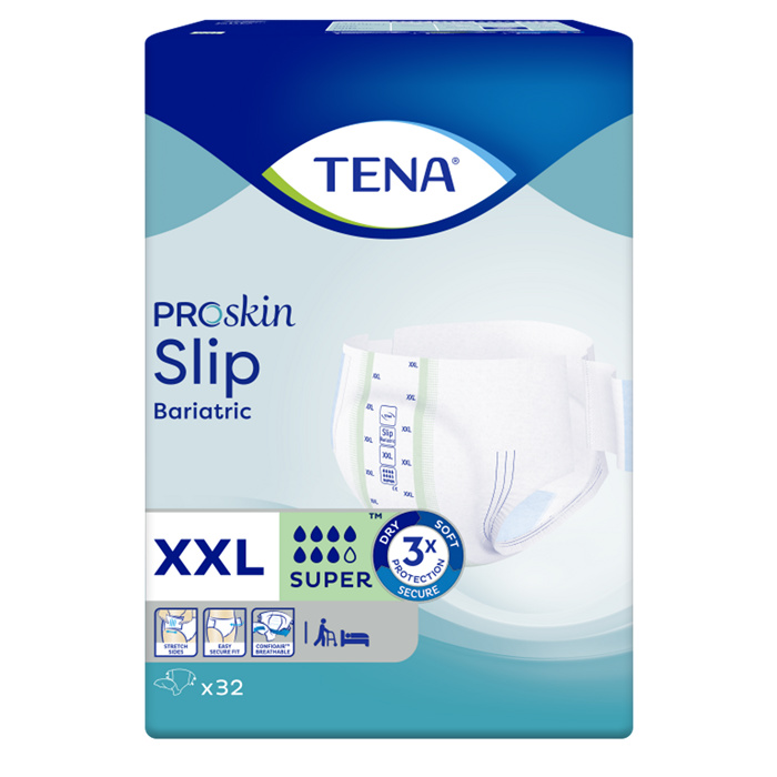 TENA Bariatric Slip Super, Size XXL 163-178 cm,
32 pieces TENA Bariatric Slip Super, Size XXL 163-178 cm,
32 pieces