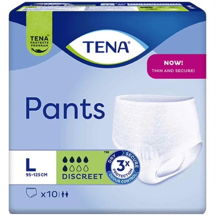 TENA Discreet Pants, Size L 95-125 cm,
10 pieces TENA Discreet Pants, Size L 95-125 cm,
10 pieces