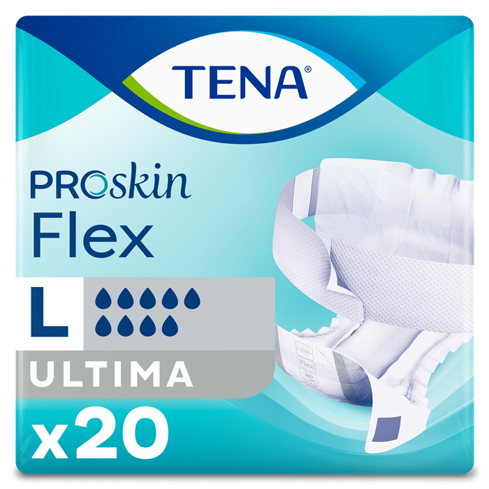 TENA ProSkin Flex Ultima Large,
20 pièces, 83-120 cm TENA ProSkin Flex Ultima Large,
20 pièces, 83-120 cm