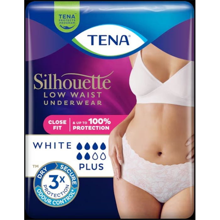TENA Silhouette Plus White low-waist,
10 pieces TENA Silhouette Plus White low-waist,
10 pieces