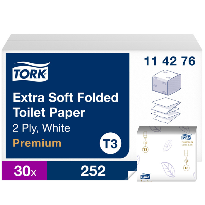 Tork Extra Soft Falthandtuch-Toilettenpapier, 19 x 11 cm, 2-lagig, 30 x 252 Blatt Tork Extra Soft Falthandtuch-Toilettenpapier, 19 x 11 cm, 2-lagig, 30 x 252 Blatt