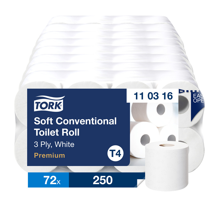 Tork Extra soft konventionelles Toilettenpapier
Karton mit 72 Rollen, 250 Blatt, 3-lagig, weiß Tork Extra soft konventionelles Toilettenpapier
Karton mit 72 Rollen, 250 Blatt, 3-lagig, weiß