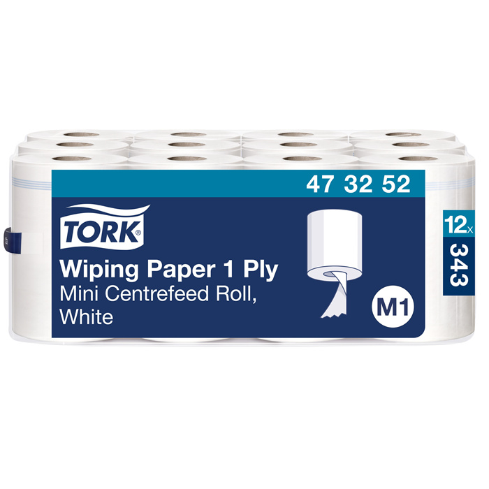 Tork mini centerfeed wiping paper
35 x 19.8 cm, 1-ply, white, box of 12 rolls Tork mini centerfeed wiping paper
35 x 19.8 cm, 1-ply, white, box of 12 rolls
