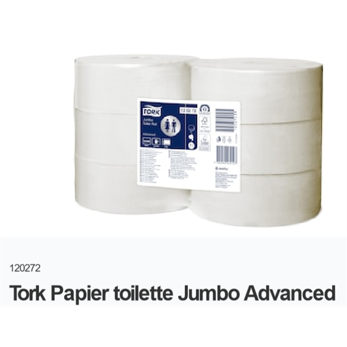 Tork Papier Toilette Jumbo 2 plis, Blanc, T1 Advanced, 6 Rouler,
360 m x 9.4 cm, Nombre de feuilles 1800 Tork Papier Toilette Jumbo 2 plis, Blanc, T1 Advanced, 6 Rouler,
360 m x 9.4 cm, Nombre de feuilles 1800