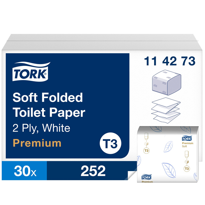 Tork Soft gefaltetes Toilettenpapier, 19 x 11 cm, 2-lagig, 30 Packungen à 252 Blatt Tork Soft gefaltetes Toilettenpapier, 19 x 11 cm, 2-lagig, 30 Packungen à 252 Blatt
