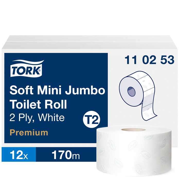 Tork Soft Mini Jumbo Toilettenpapierrolle, 170 m x 10 cm, 2-lagig, 1214 Blatt Tork Soft Mini Jumbo Toilettenpapierrolle, 170 m x 10 cm, 2-lagig, 1214 Blatt