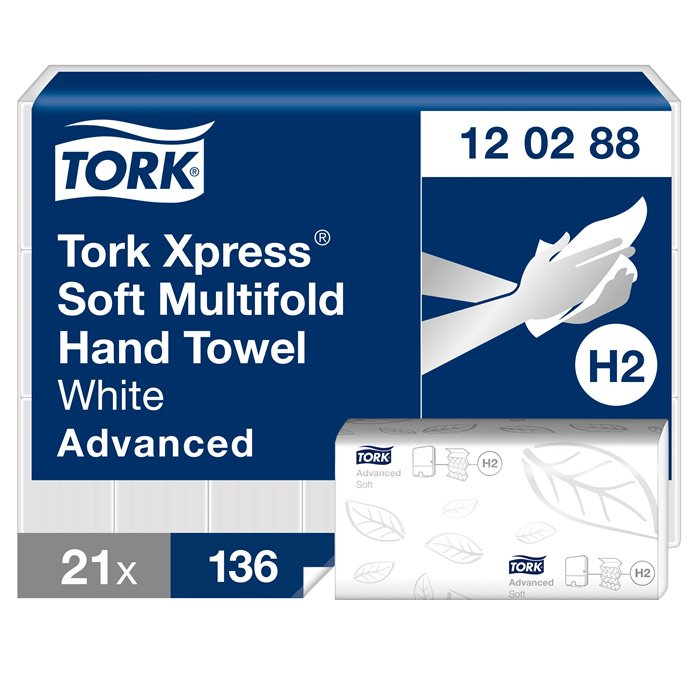Tork Xpress Soft Multifold Hand Towels, 34 x 21 cm, carton of 2856 sheets (21 packs of 136) Tork Xpress Soft Multifold Hand Towels, 34 x 21 cm, carton of 2856 sheets (21 packs of 136)