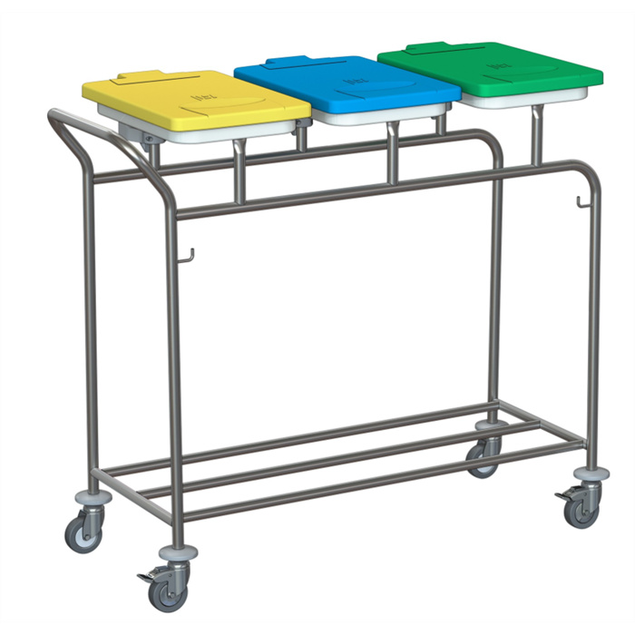 Triple laundry collector with push handle, 3 clamping rings,
Dimensions: approx. 1085 x 455 x 950 mm (WxDxH) Triple laundry collector with push handle, 3 clamping rings,
Dimensions: approx. 1085 x 455 x 950 mm (WxDxH)