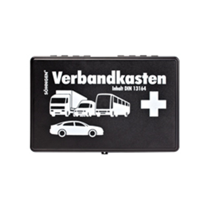 Vehicle first aid kit (KFZ), plastic, DIN 13164 compliant, black Vehicle first aid kit (KFZ), plastic, DIN 13164 compliant, black