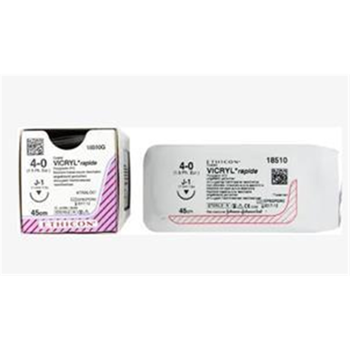 VICRYL™ RAPIDE - Packung 12 Stück ungefärbt, 45 cm, J1, 1/2 Kreis, schneidend, 17 mm, USP 4/0 VICRYL™ RAPIDE - Packung 12 Stück ungefärbt, 45 cm, J1, 1/2 Kreis, schneidend, 17 mm, USP 4/0