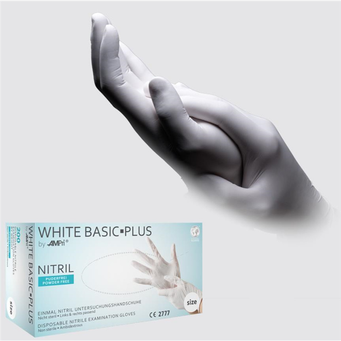 WHITE BASIC-PLUS, Nitril-Untersuchungshandschuh, puderfrei, weiß, Gr. M, 200 St. WHITE BASIC-PLUS, Nitril-Untersuchungshandschuh, puderfrei, weiß, Gr. M, 200 St.