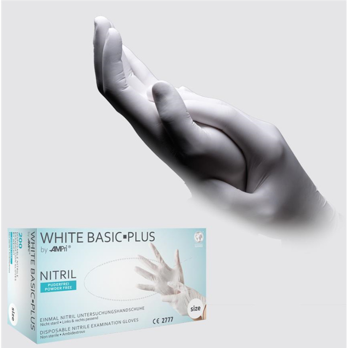WHITE BASIC-PLUS, Nitril-Untersuchungshandschuh, puderfrei, weiß, Gr. XL, 200 St. WHITE BASIC-PLUS, Nitril-Untersuchungshandschuh, puderfrei, weiß, Gr. XL, 200 St.